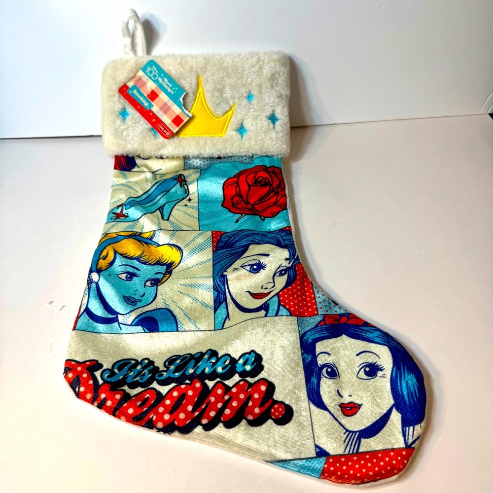 NWT. Disney Retro Princess Reimagined Stocking with Red and Blue Accents